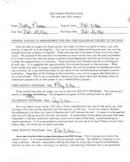 Discharge instructions for Kathleen Navarre, 1966 (1 of 4). 